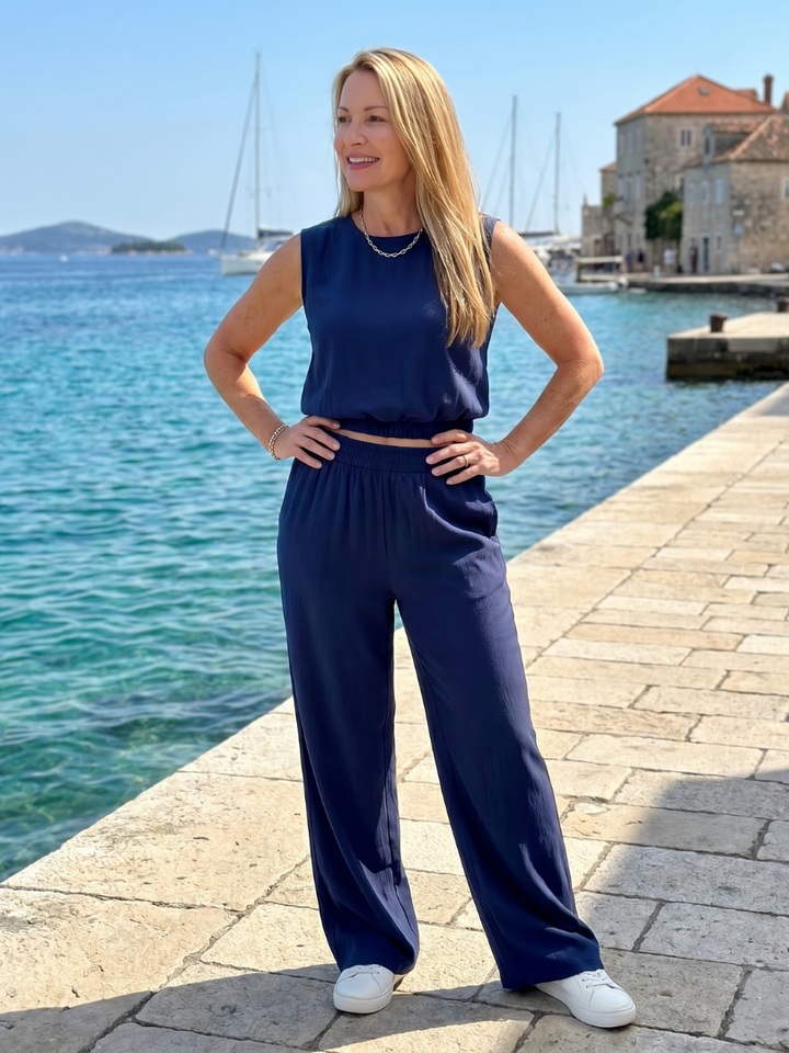 Otilia | Mouwloze Crew Neck Elastische Taille Broek Set