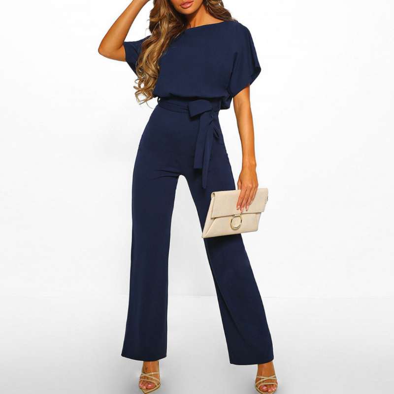 Celeste | Dames Bovenste Met Riem Brede Pijpen Jumpsuit Met Vleermuismouwen Elegante
