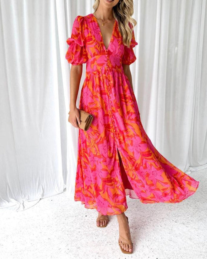 Brittany™ | Elegante Maxi Jurk in Rood Roze
