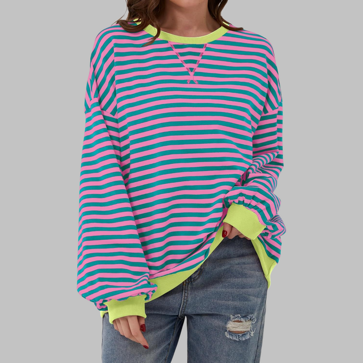Poppy | Dames Gestreepte Crewneck Lange Mouw Oversized Sweatshirt