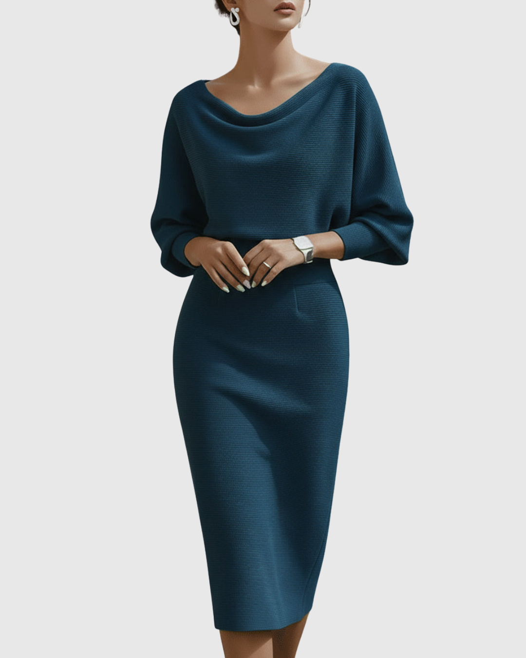 Vivienne | Vrouwen Midi-jurk met Col en Batwing Mouwen