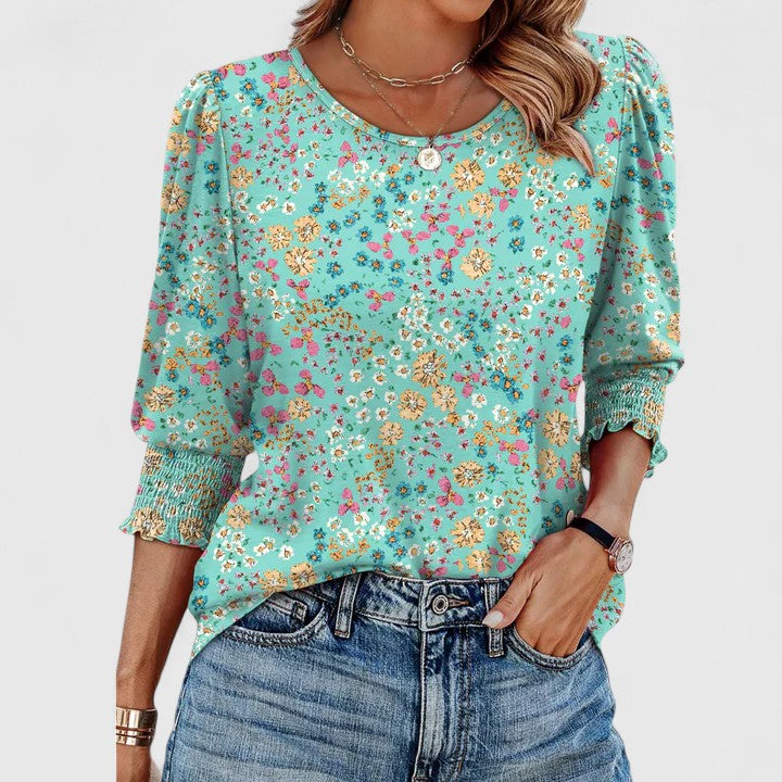 Harper | Dames Top met Smocked Mouwen en 3/4 Mouwen