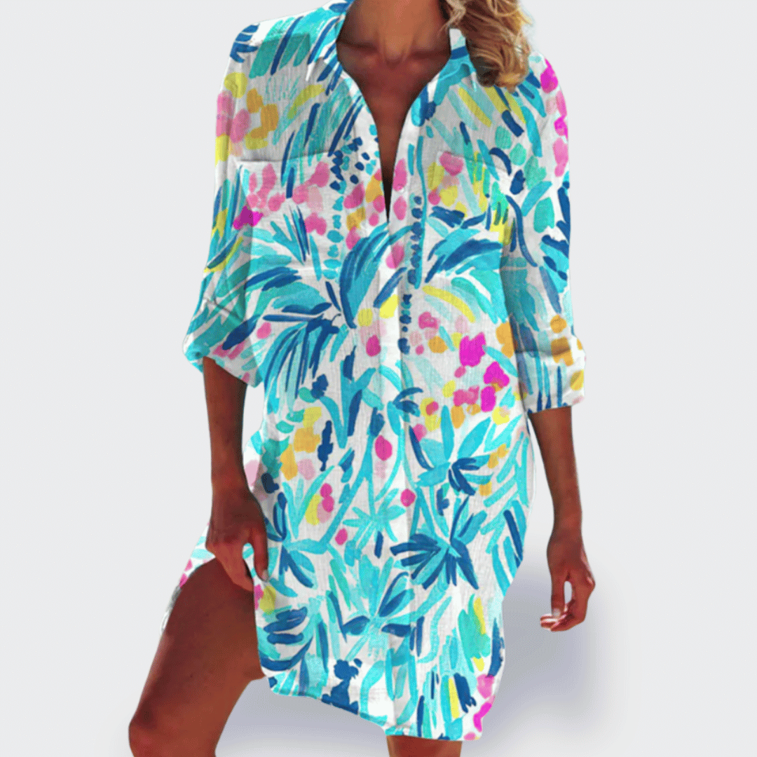 Grace | Vrouwen Flowy Kleurrijke Draped Jurk Casual Zomer