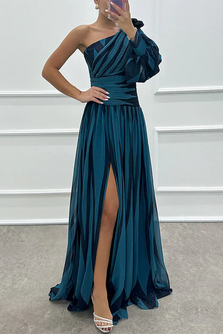 Bonnie™ | Elegante Gestreepte Maxi Jurk met Één Schouder