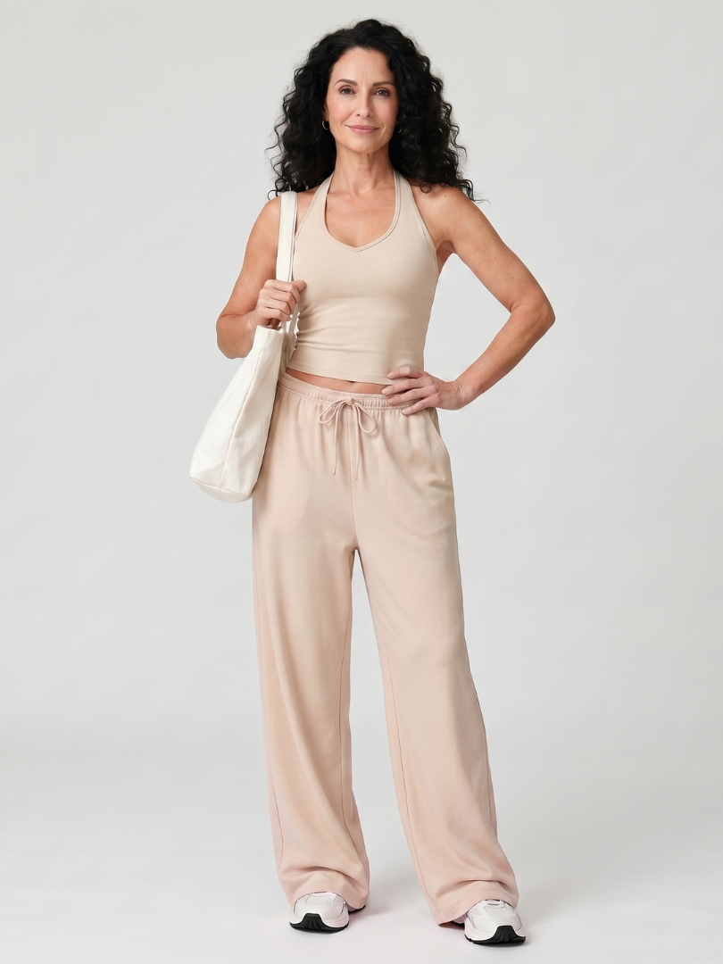 Helena | Mouwloze Top met Ronde Hals en Brede Pantalon Set