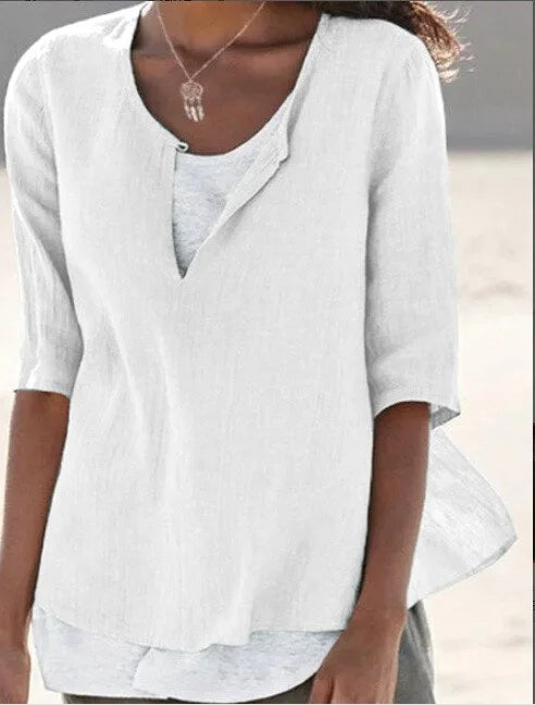 Maya | Dames Blouse met 3/4 Mouwen en Gespleten Hals Casual Top