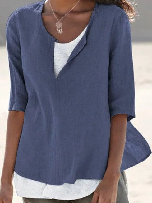 Maya | Dames Blouse met 3/4 Mouwen en Gespleten Hals Casual Top