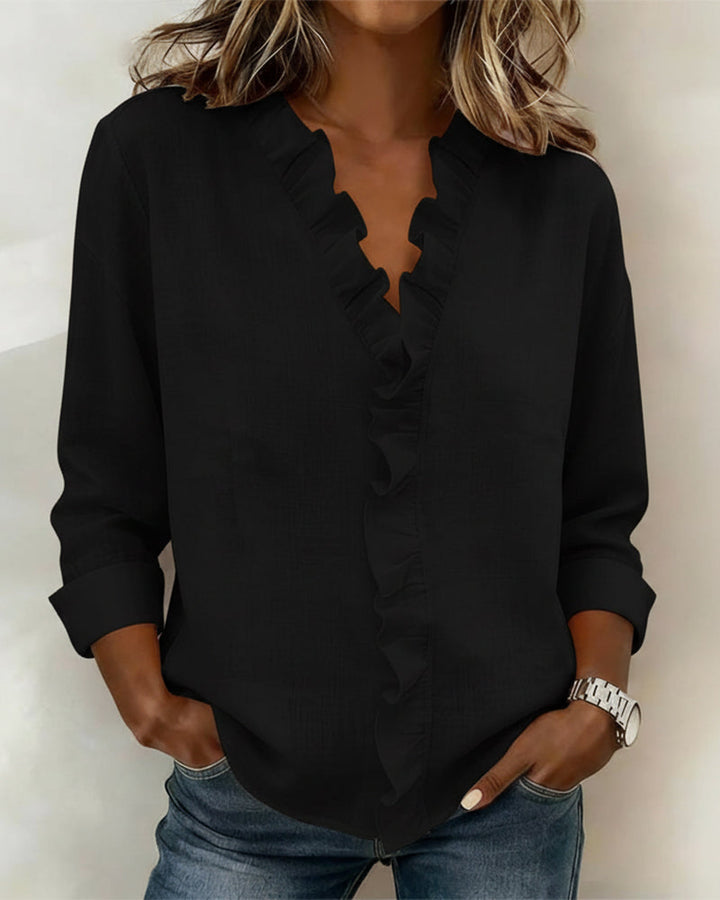 Sophie | Dames Ruffle V-Hals Lange Mouw Blouse Lente Top