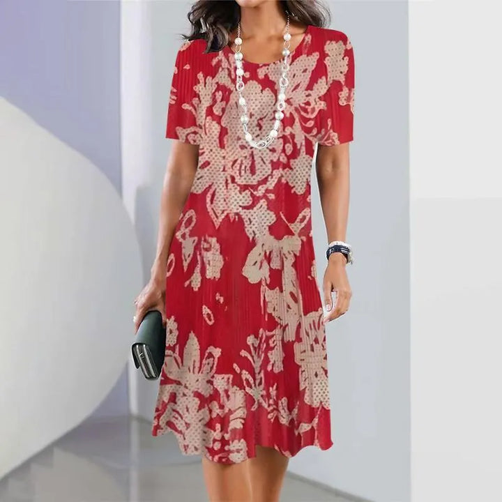 Vivid | Dames Print Midi Jurk Korte Mouwen A-Lijn Casual