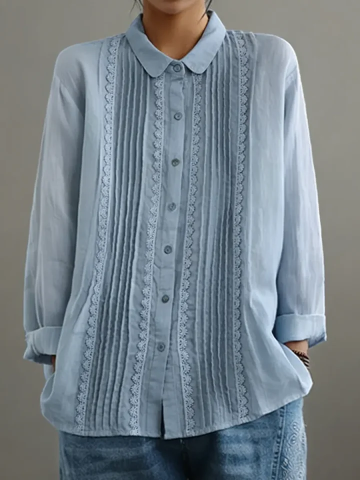 Claire | Dames Blouse met Kant en Knopen met Lange Mouwen