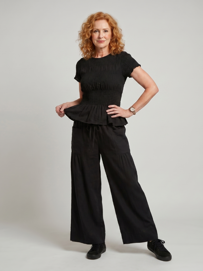 Eirenne | Peplum Detail Gerimpelde Top En Wijde Broek Set