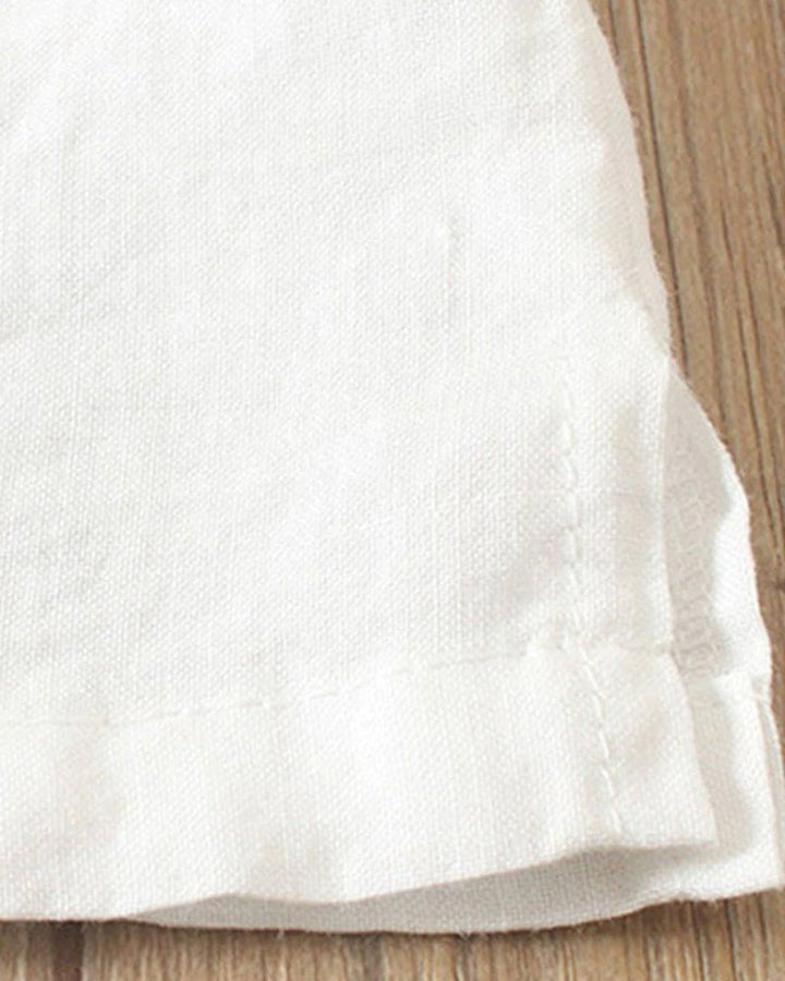 Linnen | Dames Knopen Voor Crew Neck Korte Mouw Casual Top