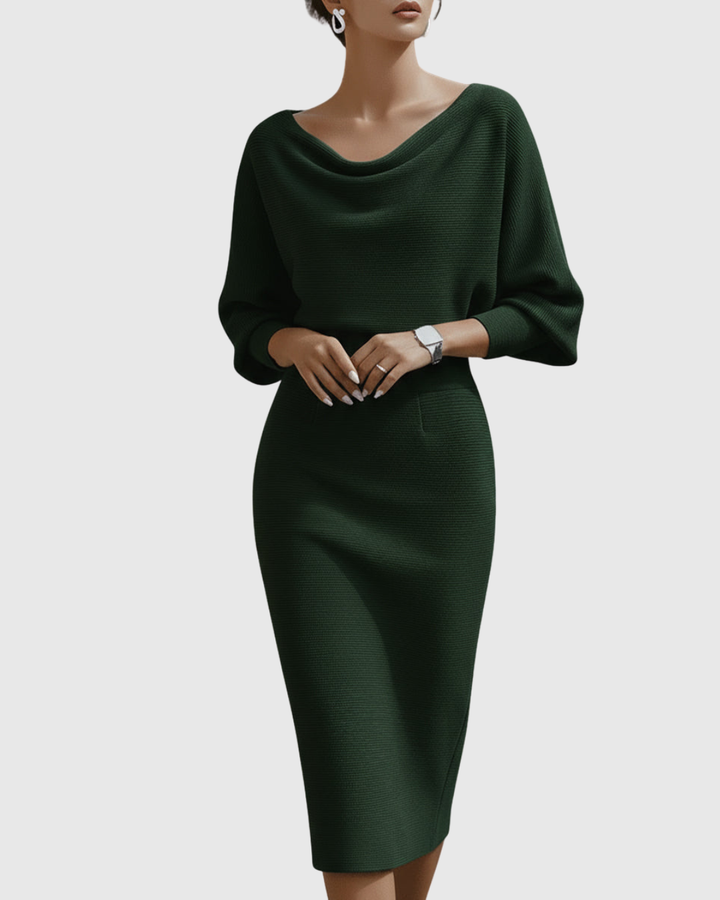 Vivienne | Vrouwen Midi-jurk met Col en Batwing Mouwen