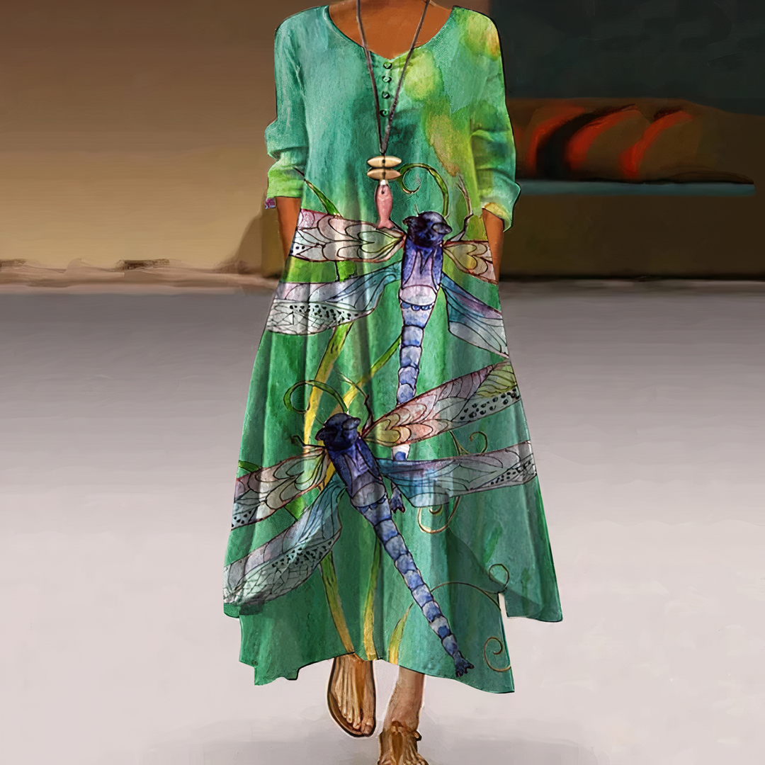 Flora | Dames Lange Mouwen Losse Maxi Jurk met Bloemenprint