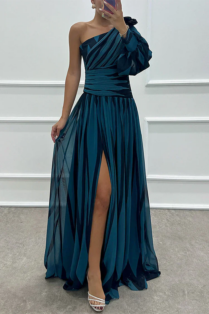 Bonnie™ | Elegante Gestreepte Maxi Jurk met Één Schouder