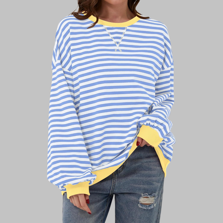 Poppy | Dames Gestreepte Crewneck Lange Mouw Oversized Sweatshirt