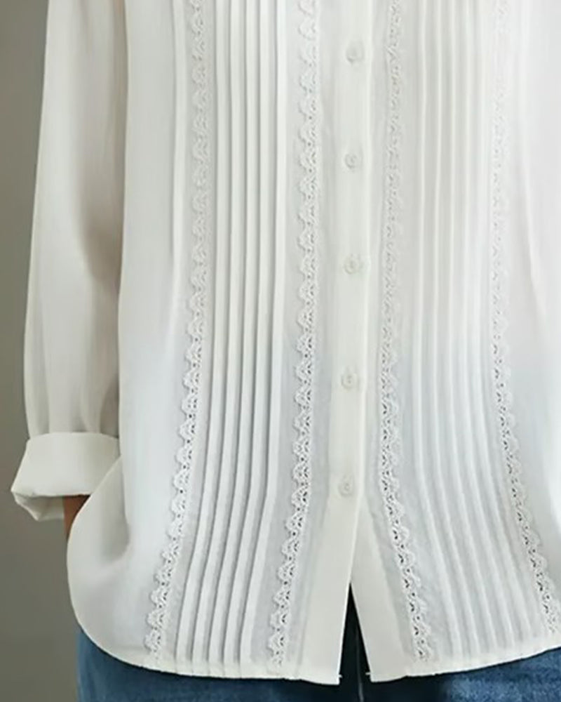 Claire | Dames Blouse met Kant en Knopen met Lange Mouwen