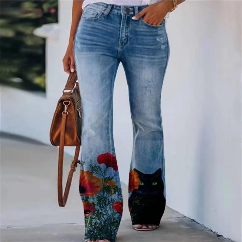 Meadow | Vrouwen Bloemenprint Hoge Taille Flared Jeans