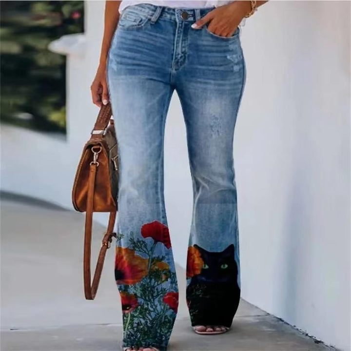 Meadow | Vrouwen Bloemenprint Hoge Taille Flared Jeans