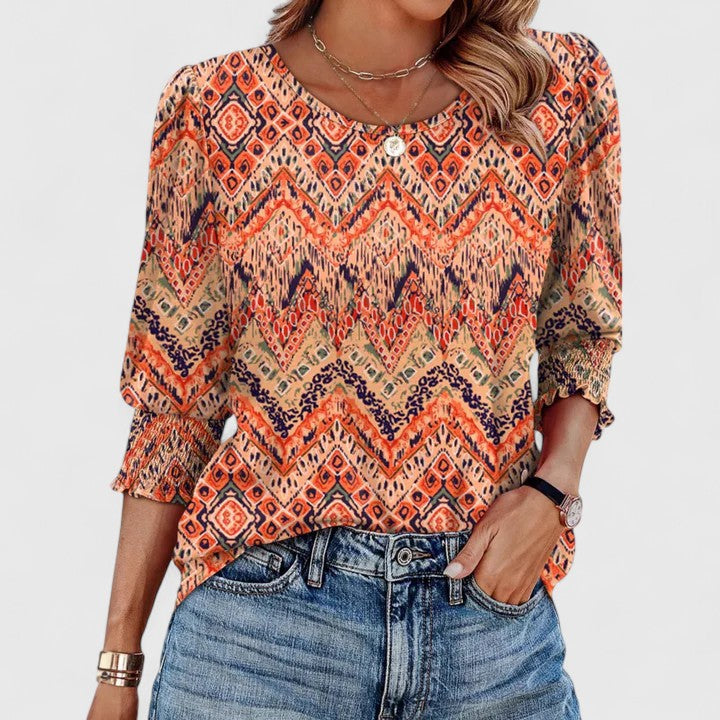 Harper | Dames Top met Smocked Mouwen en 3/4 Mouwen