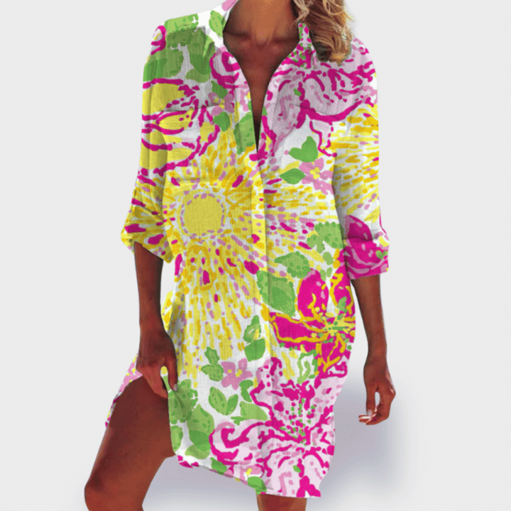 Grace | Vrouwen Flowy Kleurrijke Draped Jurk Casual Zomer