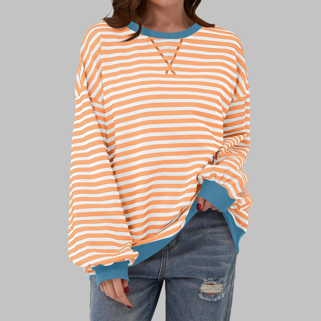 Poppy | Dames Gestreepte Crewneck Lange Mouw Oversized Sweatshirt
