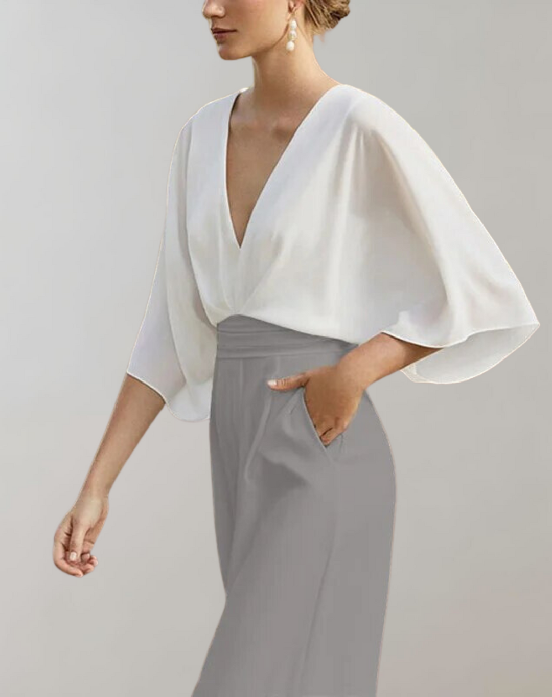 Rosie | Dames Wijd Been Jumpsuit V-Hals Batwing Mouw Formeel