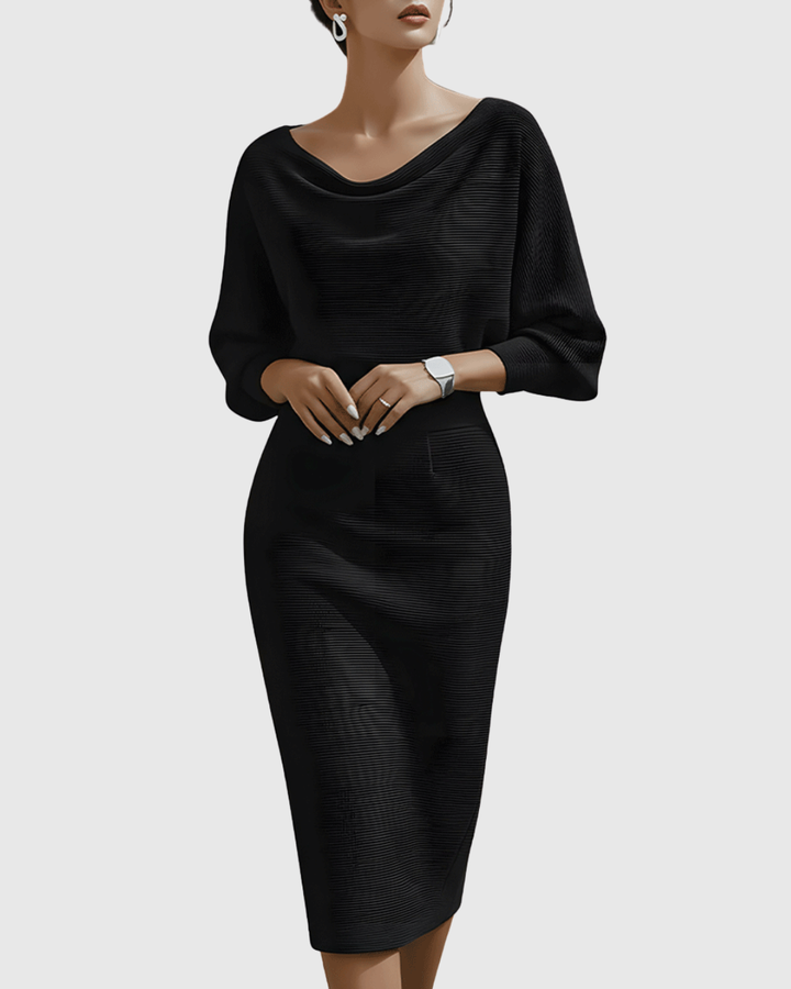 Vivienne | Vrouwen Midi-jurk met Col en Batwing Mouwen