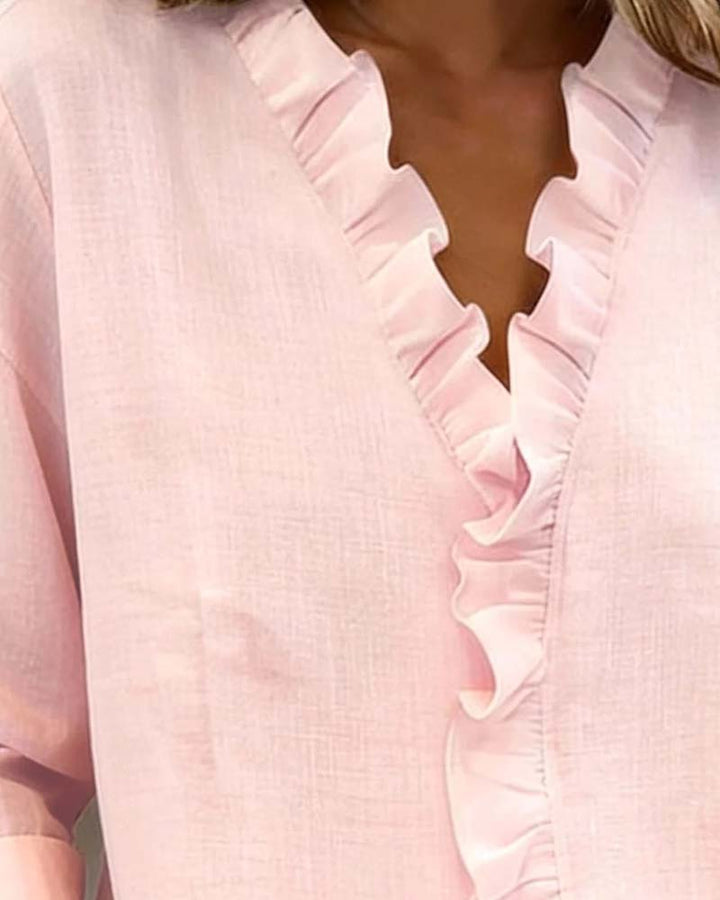 Sophie | Dames Ruffle V-Hals Lange Mouw Blouse Lente Top