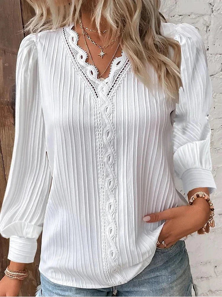 Sam™ | Blouse met Chiffon en Kantdetails
