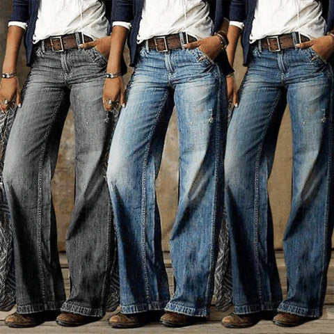 River | Dames Hoge Taille Wijde Pijpen Jeans Retro Flare Denim