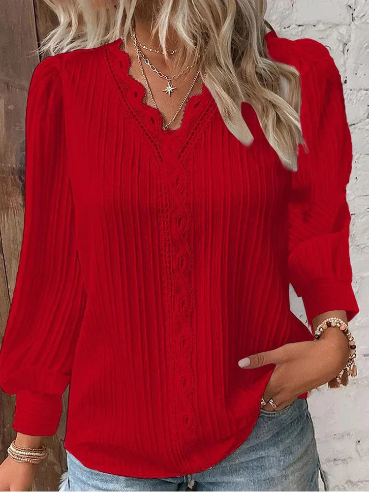 Sam™ | Blouse met Chiffon en Kantdetails