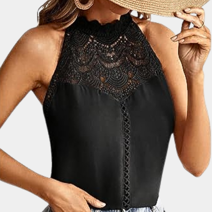 Luna | Dames Mouwloze Kant Haltertop Met Hoge Hals