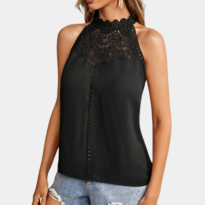 Luna | Dames Mouwloze Kant Haltertop Met Hoge Hals