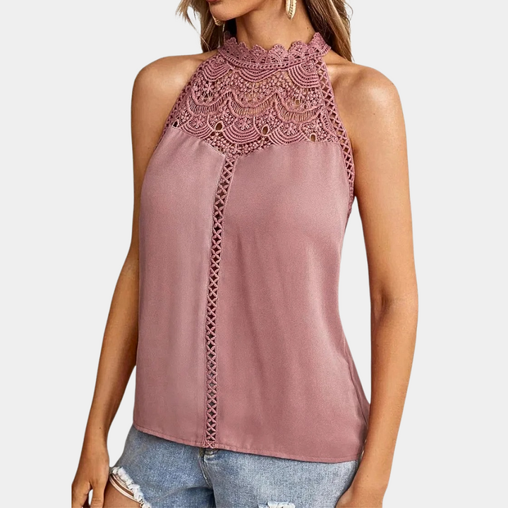 Luna | Dames Mouwloze Kant Haltertop Met Hoge Hals