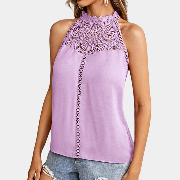 Luna | Dames Mouwloze Kant Haltertop Met Hoge Hals