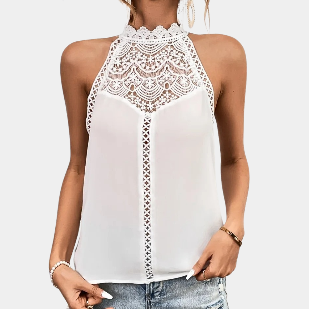 Luna | Dames Mouwloze Kant Haltertop Met Hoge Hals