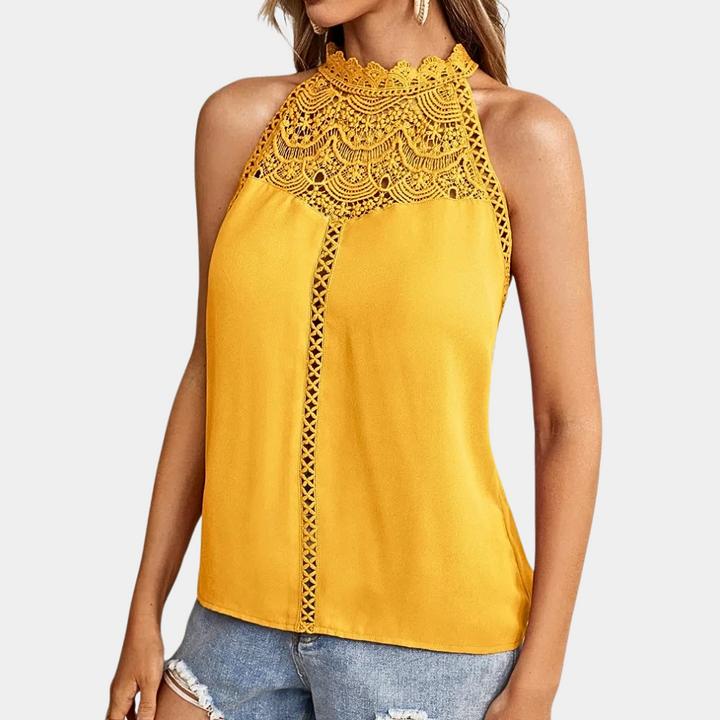 Luna | Dames Mouwloze Kant Haltertop Met Hoge Hals