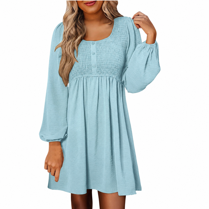 Herfst | Dames Smocked Empire Taille Lange Mouw Mini Jurk