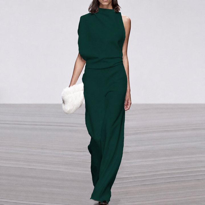 Vivienne | Dames Mouwloze Wijde Pijpen Jumpsuit Met Hoge Hals Formeel
