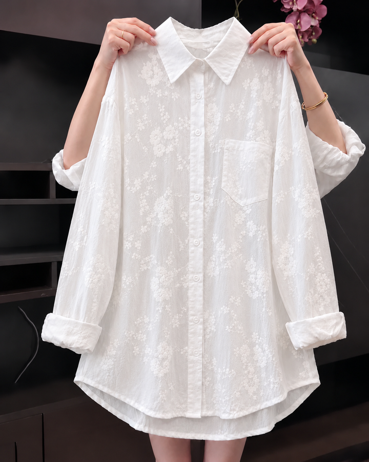 Anneliese™ | Bloemige Effen Kleur Shirt met Verlaagde Schouders