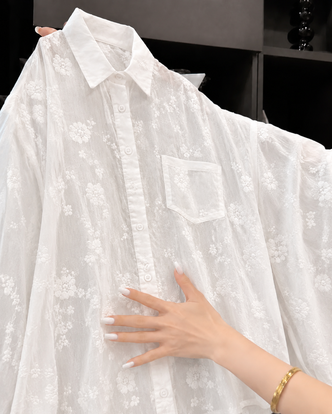 Anneliese™ | Bloemige Effen Kleur Shirt met Verlaagde Schouders