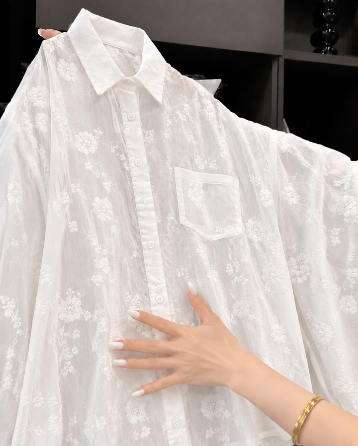 Anneliese™ | Bloemige Effen Kleur Shirt met Verlaagde Schouders