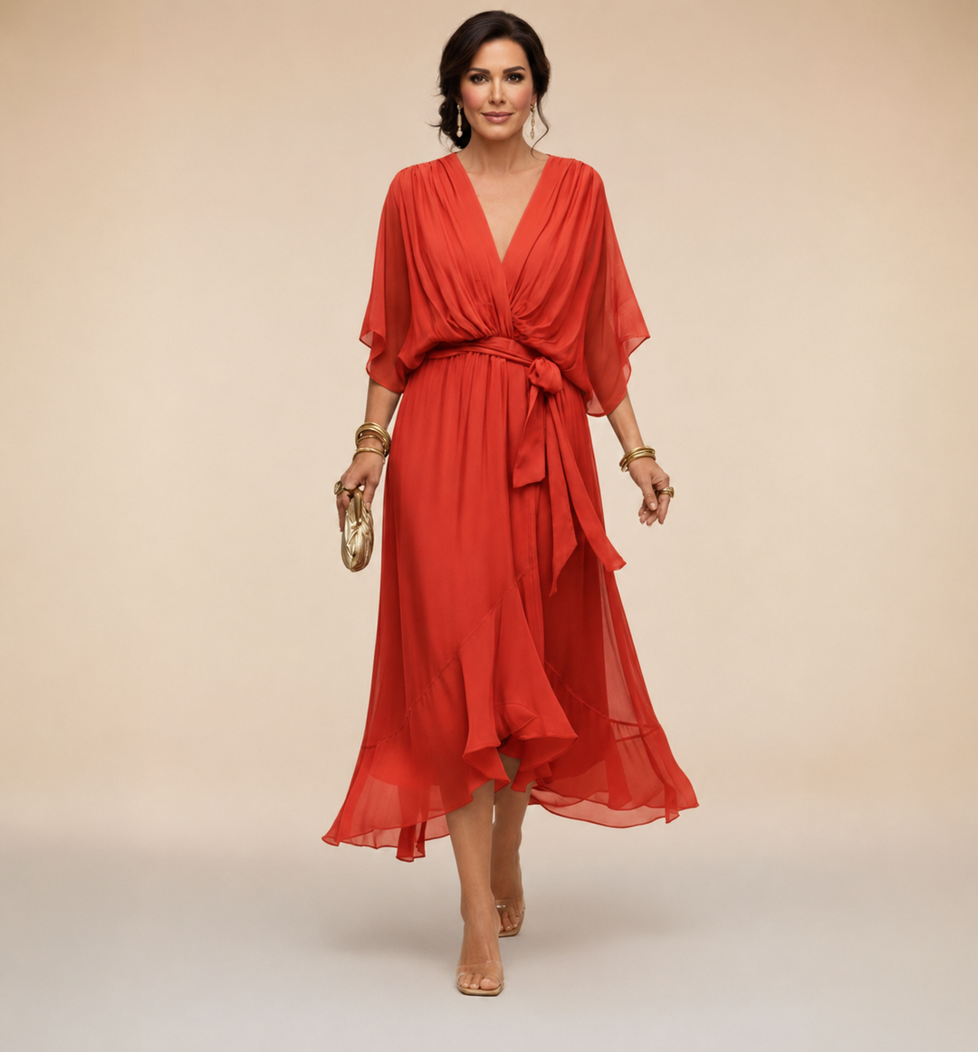 Penelope | Dames V-Hals Wikkel Midi Jurk