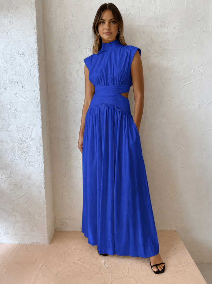 Blanc | Dames Mock Neck Cutout Maxi Jurk Mouwloos Gelegenheidsjurk