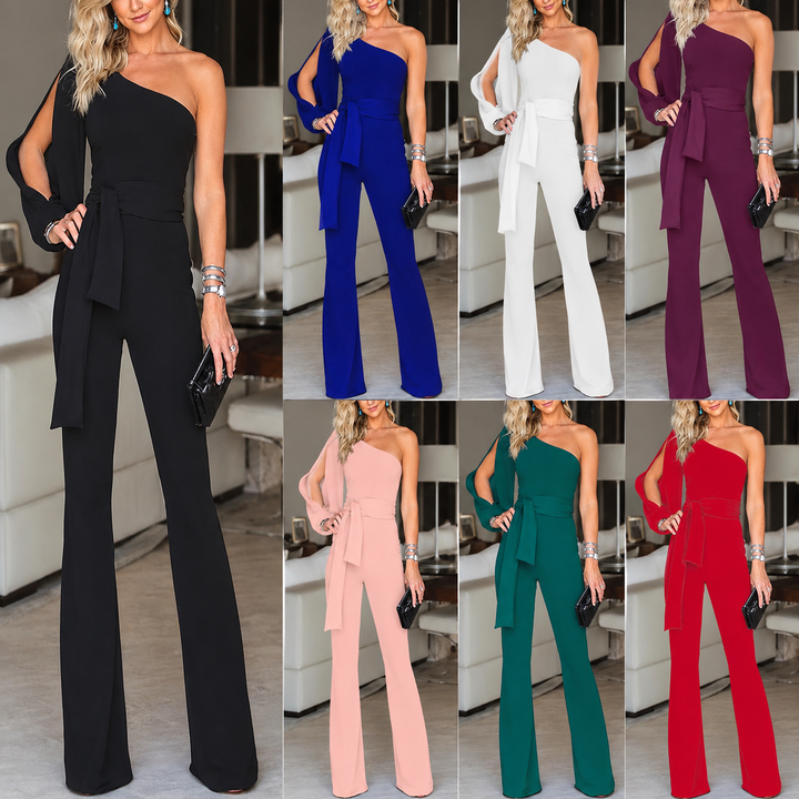 Ophelia | Dames Eén Schouder Wijde Pijpen Jumpsuit