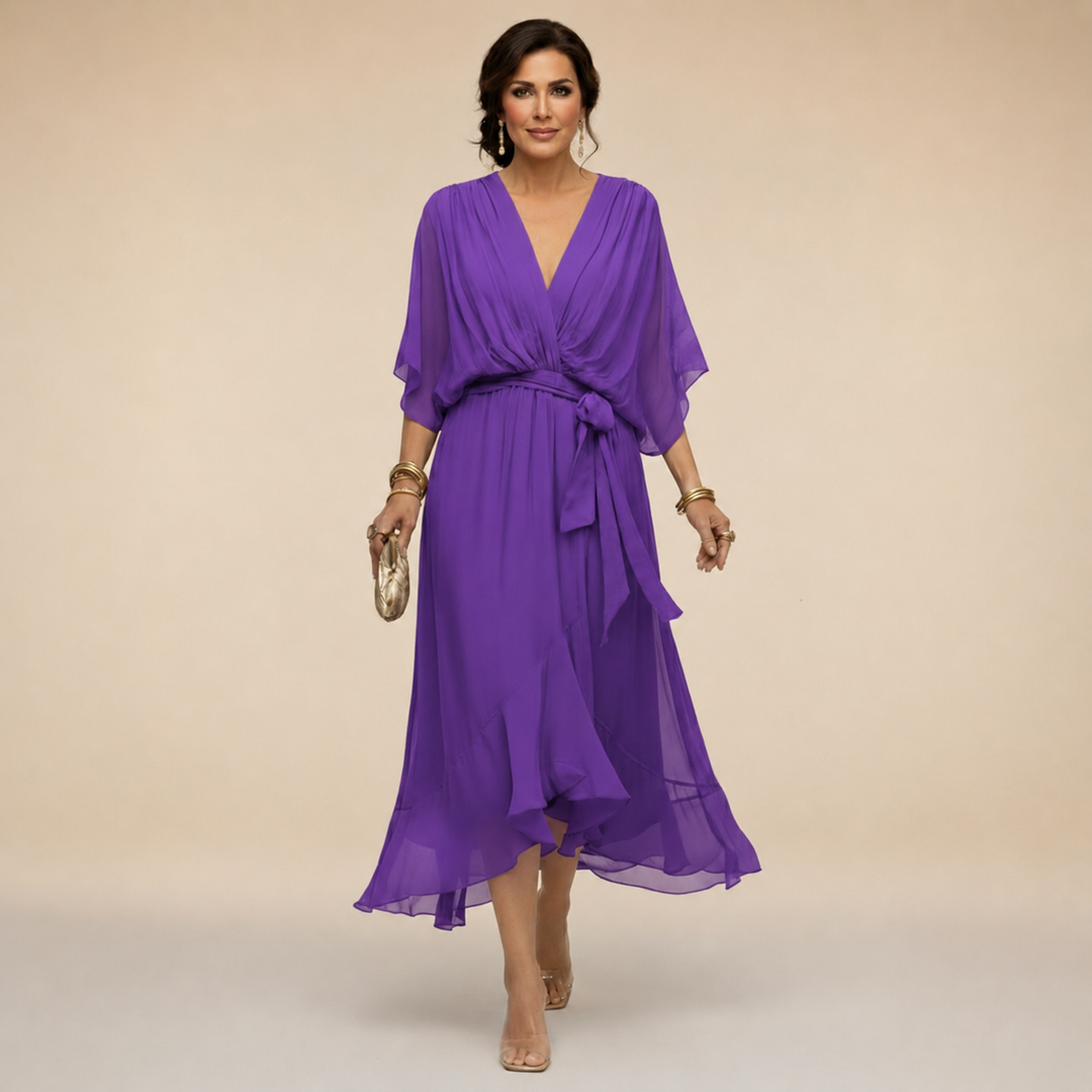 Penelope | Dames V-Hals Wikkel Midi Jurk