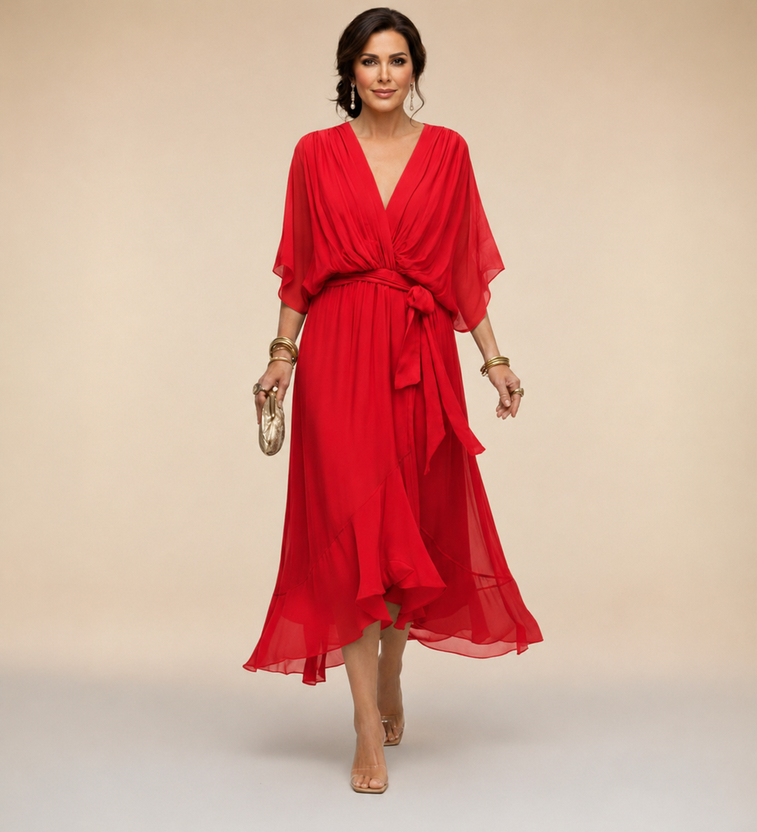 Penelope | Dames V-Hals Wikkel Midi Jurk