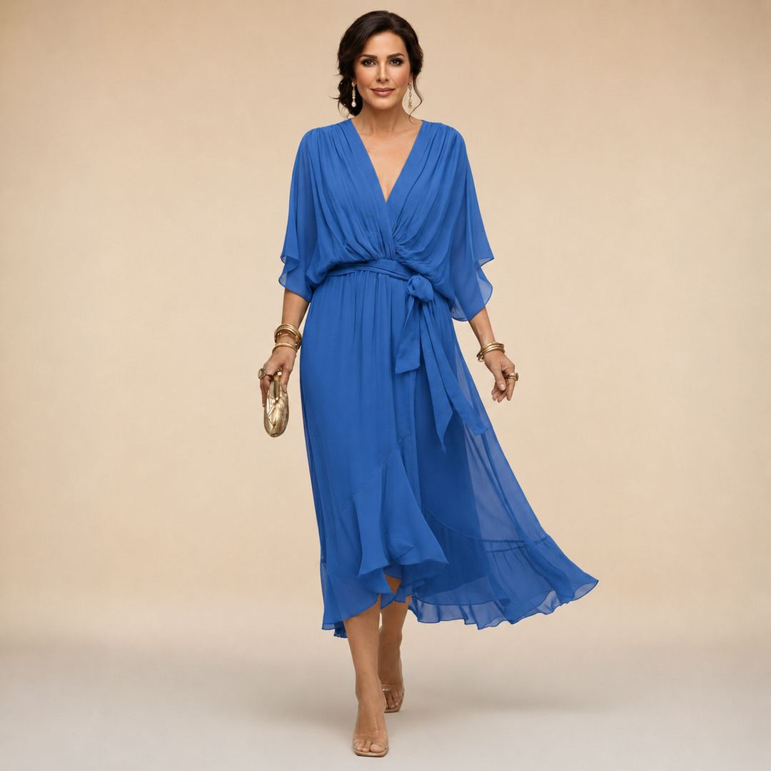 Penelope | Dames V-Hals Wikkel Midi Jurk