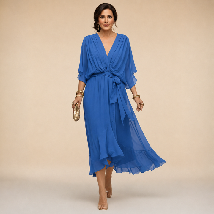 Penelope | Dames V-Hals Wikkel Midi Jurk